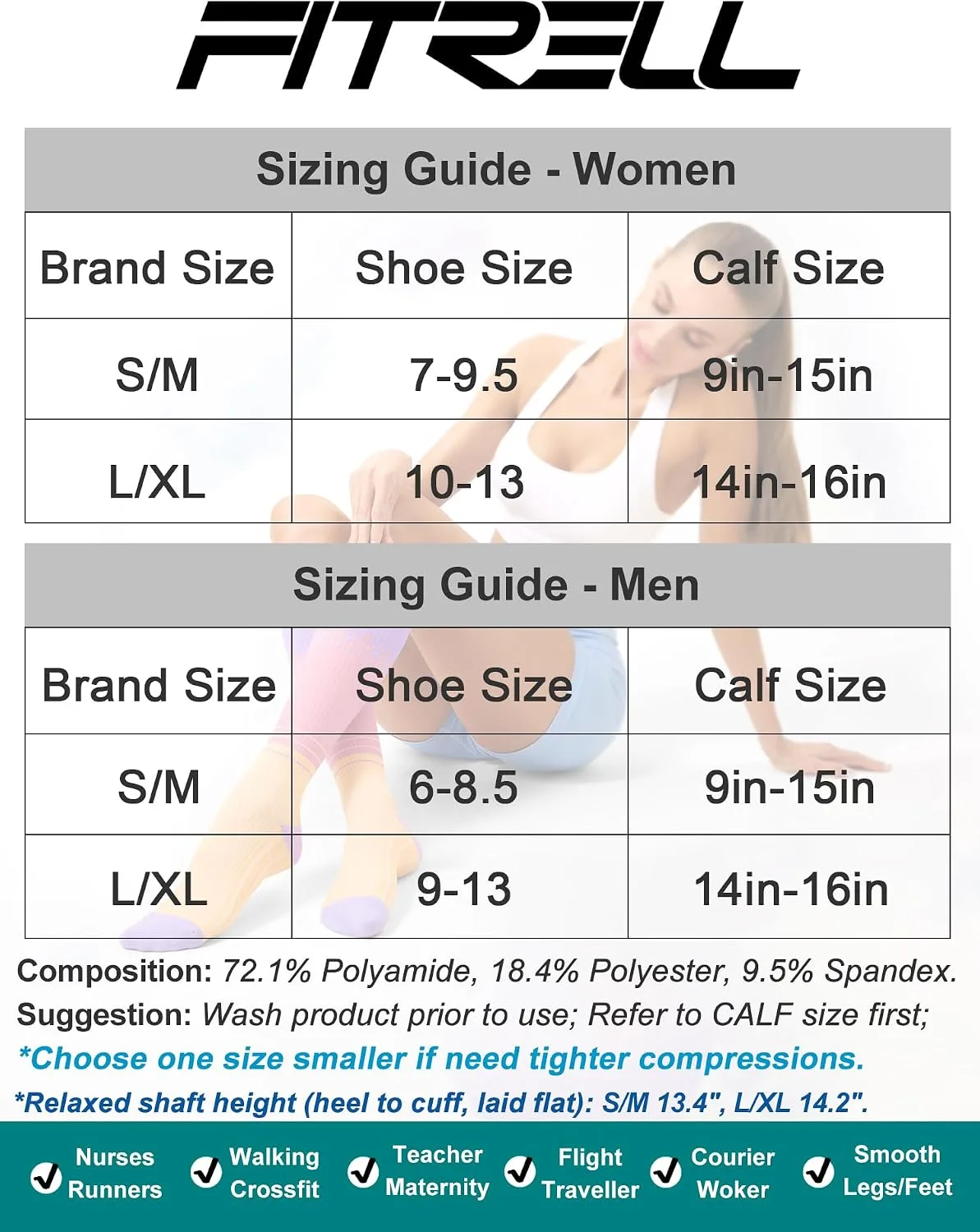 FITRELL 3 pares de calcetines de compresión para mujeres y hombres — imagen 3