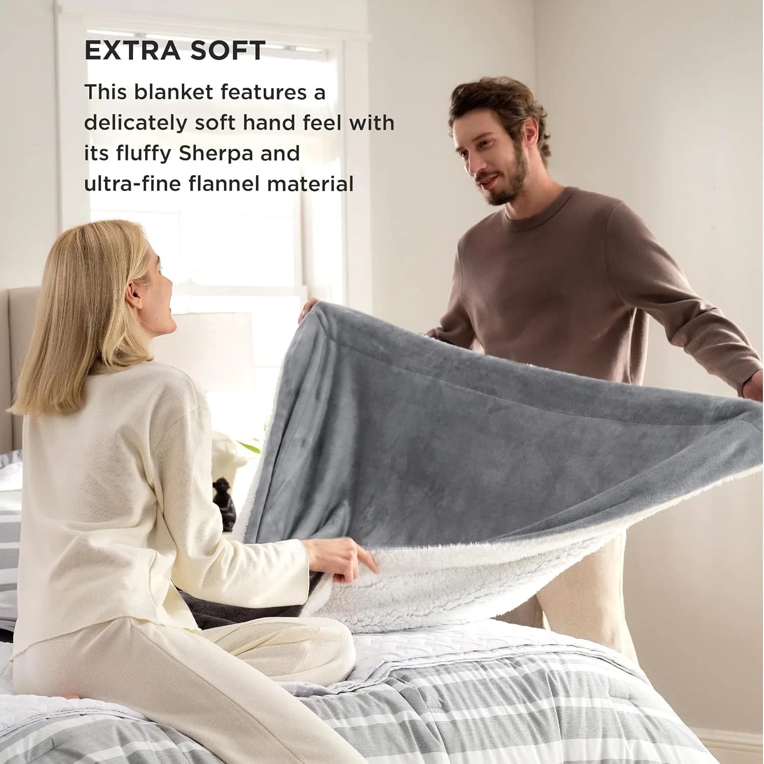 Manta suave de forro polar Sherpa para sofá, no calentada, gruesa y cálida — imagen 4
