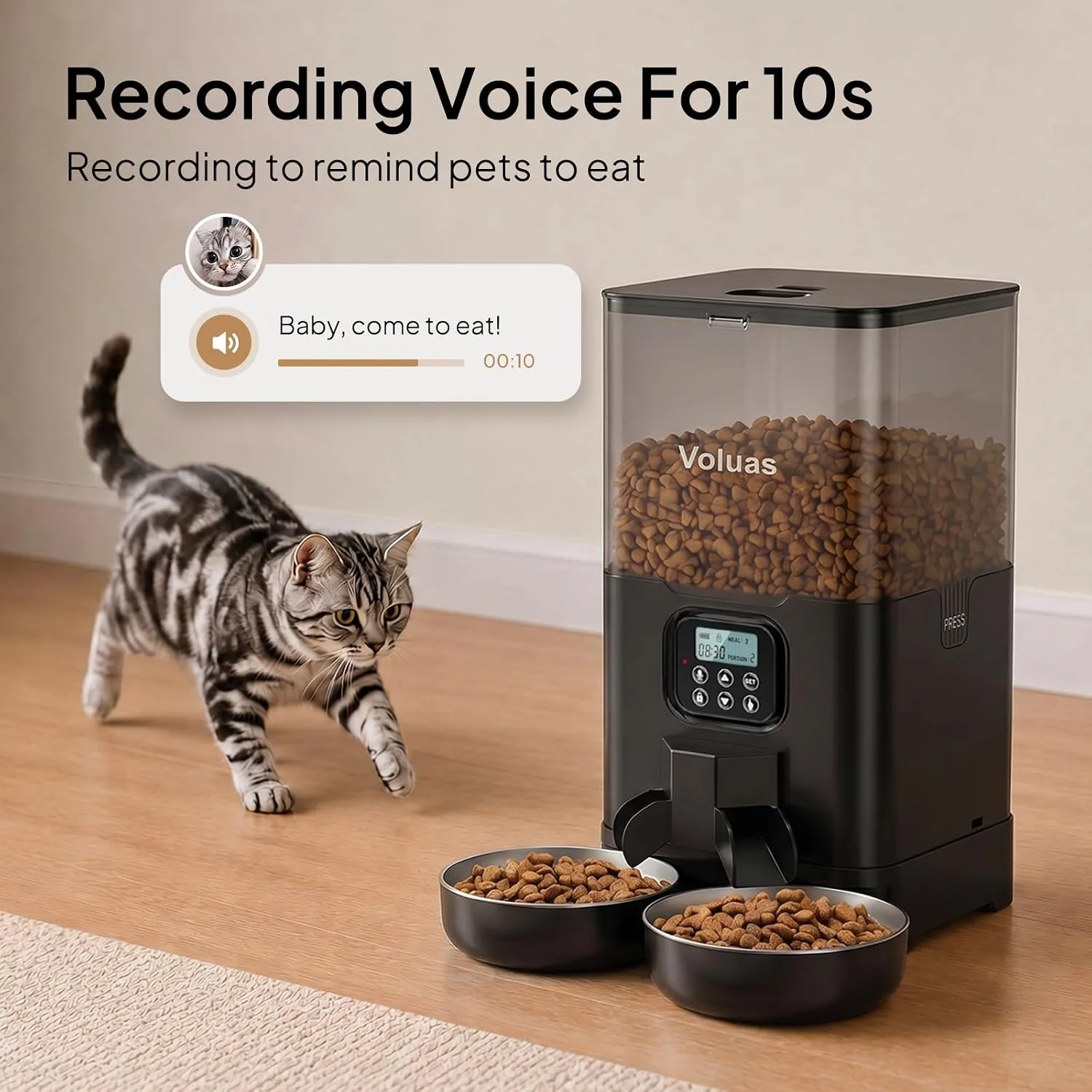 VOLUAS Comedero automático para gatos para dos gatos con cuencos dobles de — imagen 4