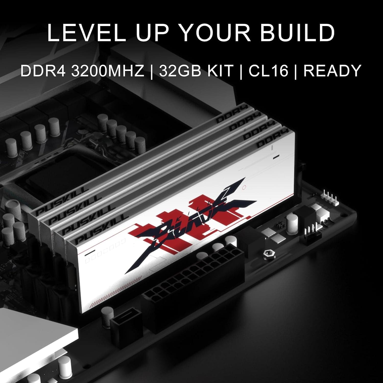 PUSKILL 32GB DDR4 3200MHz RAM (2x16GB) UDIMM CL16 White — imagen 3
