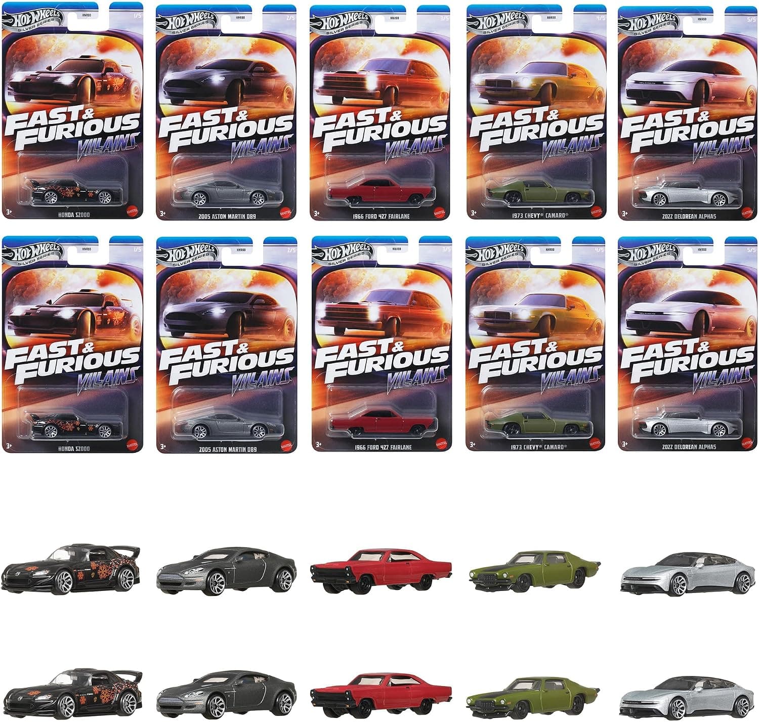 Hot Wheels Wild Speed Theme Assortment - Villains Ride-On Toy Cars, 10-Piece Mini Car Box Set, Ages 3 and up, Multi 986J-HNR88 — imagen 1