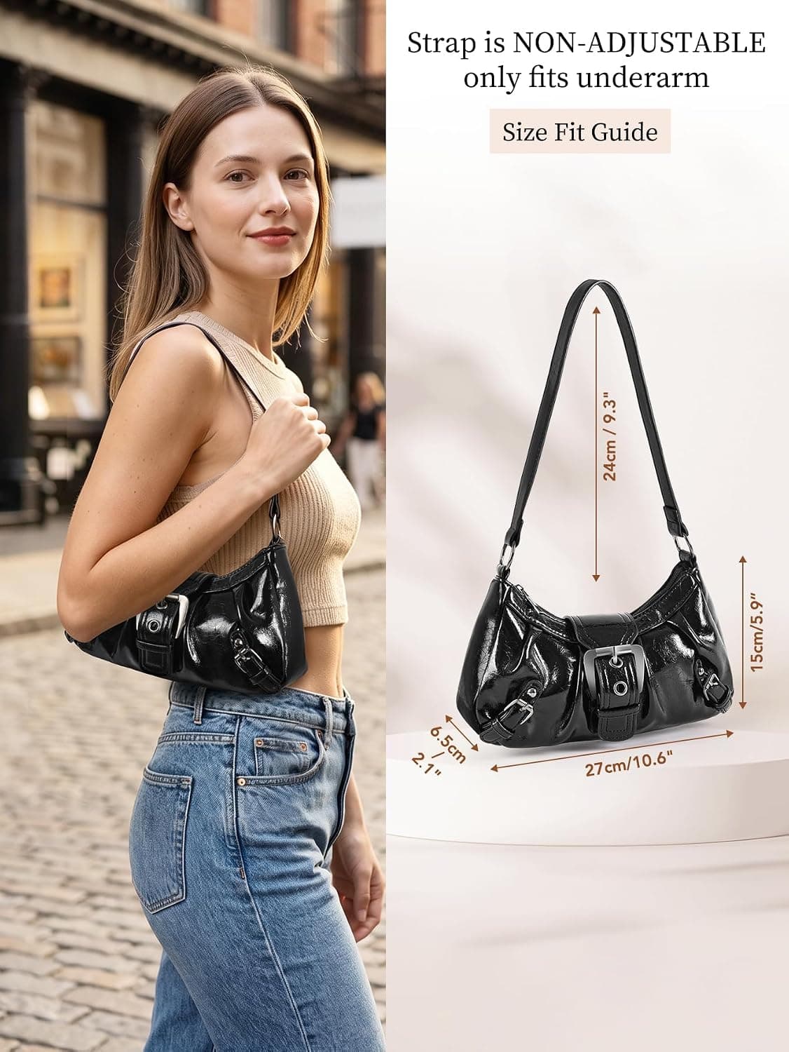 Bolso de hombro Hobo Y2k Mini Vintage Monedero Goth Punk Hebilla Bolso — imagen 2