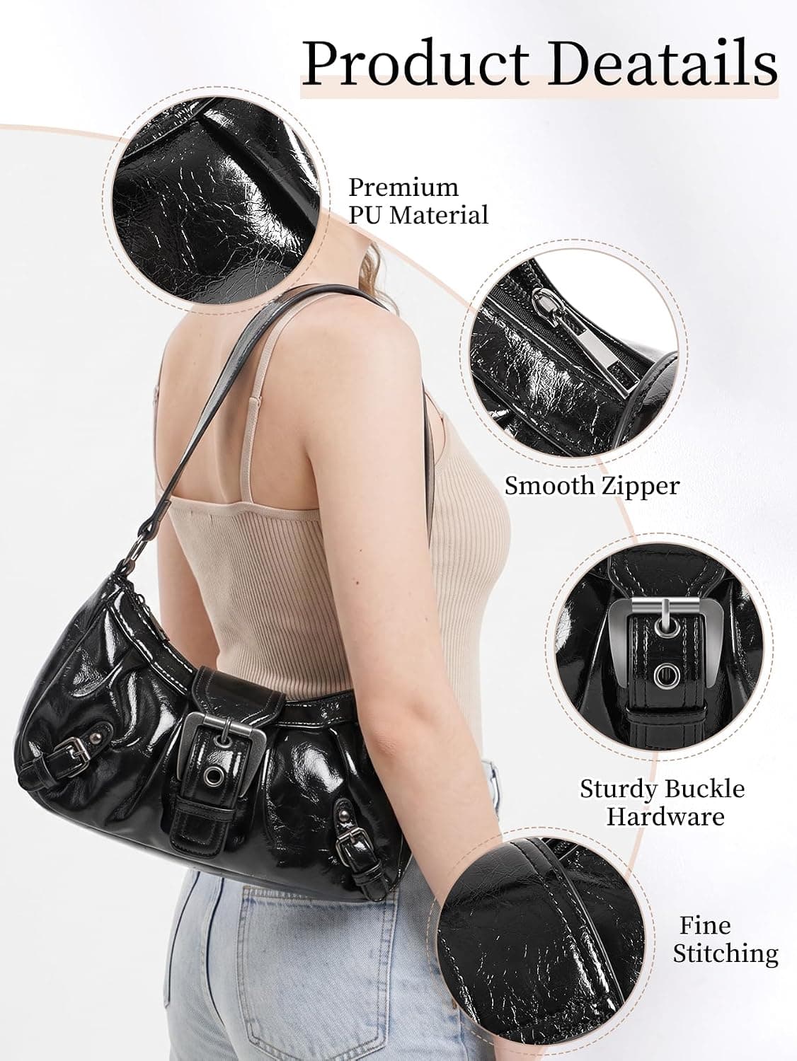 Bolso de hombro Hobo Y2k Mini Vintage Monedero Goth Punk Hebilla Bolso — imagen 4
