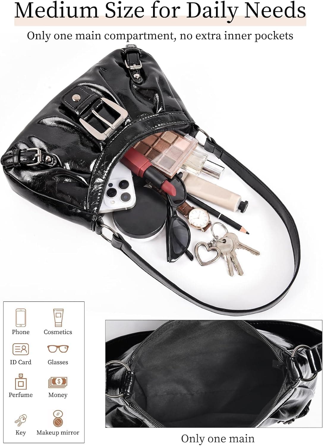 Bolso de hombro Hobo Y2k Mini Vintage Monedero Goth Punk Hebilla Bolso — imagen 5